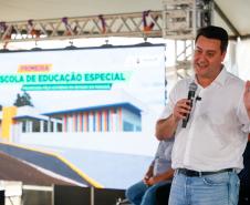 O governador Carlos Massa Ratinho Junior inaugura a Escola de Educação Especial de Nova Laranjeiras, na região Centro-Sul do Paraná.