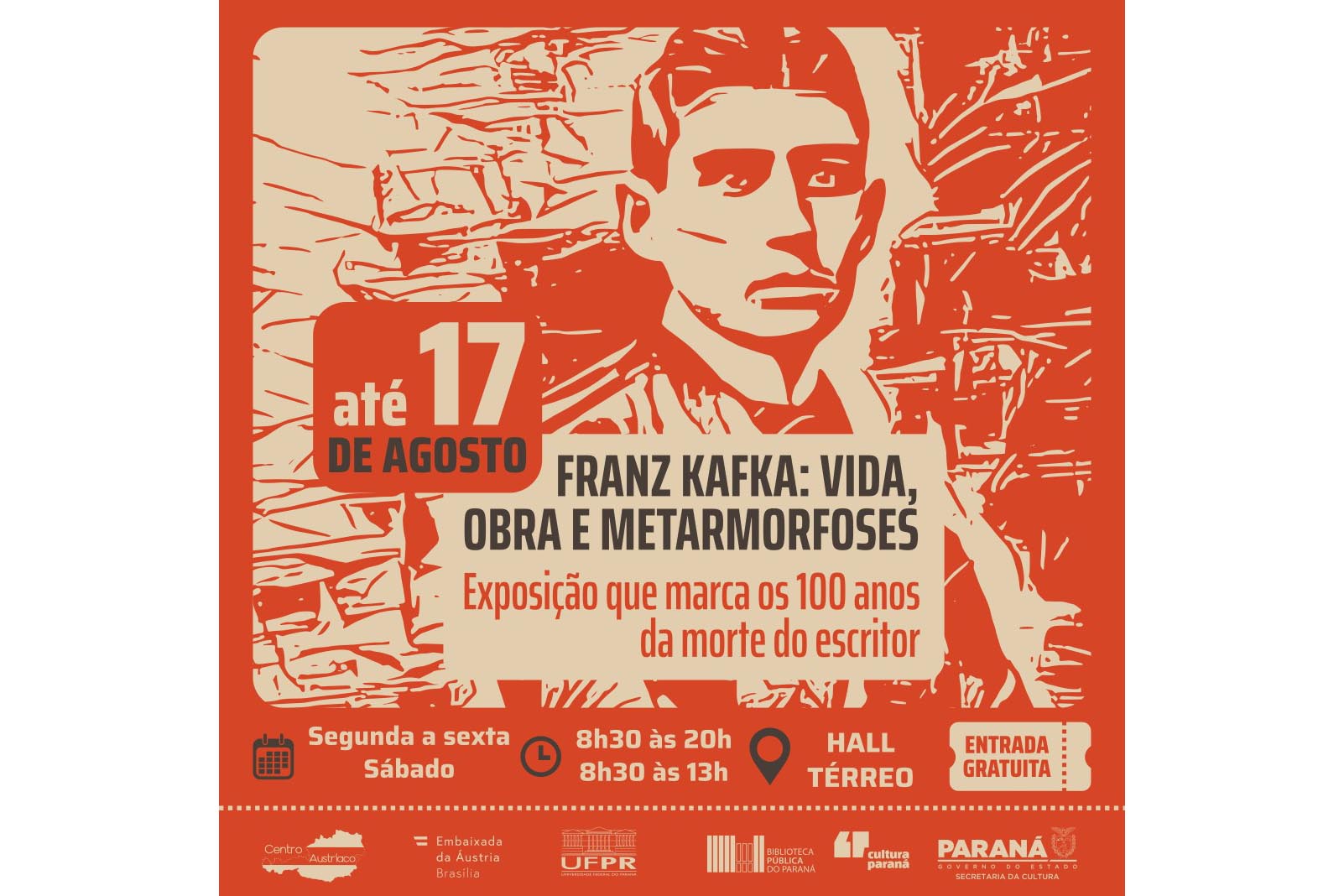 Biblioteca Pública do Paraná (BPP) - Exposição “Franz Kafka: Vida, Obra e Metamorfoses” – O ano de 2024 marca um século da morte do escritor.