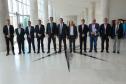 Governador Carlos Massa Ratinho Junior durante reunião técnica com o ministro da Infraestrutura, Marcelo Sampaio, no Palácio Iguaçu