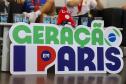 Vitor Tavares, medalha de bronze do parabadminton, Igor Tofalini, medalha de prata na parancanoagem, e Miquéias Rodrigues, bronze em paracanoagem, medalhistas paranaenses na Paralimpíada de Paris em encontro no auditório da Secretaria do Esporte, nesta quinta-feira (12).