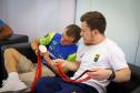 Vitor Tavares, medalha de bronze do parabadminton, Igor Tofalini, medalha de prata na parancanoagem, e Miquéias Rodrigues, bronze em paracanoagem, medalhistas paranaenses na Paralimpíada de Paris em encontro no auditório da Secretaria do Esporte, nesta quinta-feira (12).
