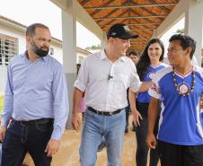Manoel Ribas, 02 de fevereiro do 2023 - O governador Carlos Massa Ratinho Junior entregou na manhã desta quinta-feira as obras de ampliação no Colégio Estadual Indígena Cacique Gregório Kaekchot, na terra indigina Ivaí.