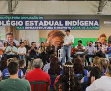 Manoel Ribas, 02 de fevereiro do 2023 - O governador Carlos Massa Ratinho Junior entregou na manhã desta quinta-feira as obras de ampliação no Colégio Estadual Indígena Cacique Gregório Kaekchot, na terra indigina Ivaí.