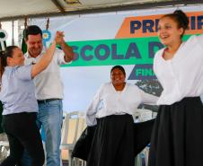 O governador Carlos Massa Ratinho Junior inaugura a Escola de Educação Especial de Nova Laranjeiras, na região Centro-Sul do Paraná.