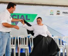 O governador Carlos Massa Ratinho Junior inaugura a Escola de Educação Especial de Nova Laranjeiras, na região Centro-Sul do Paraná.