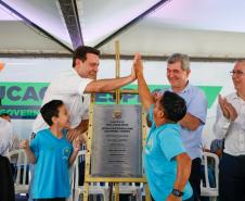 O governador Carlos Massa Ratinho Junior inaugura a Escola de Educação Especial de Nova Laranjeiras, na região Centro-Sul do Paraná.