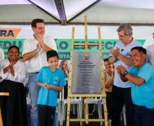 O governador Carlos Massa Ratinho Junior inaugura a Escola de Educação Especial de Nova Laranjeiras, na região Centro-Sul do Paraná.