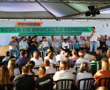 O governador Carlos Massa Ratinho Junior inaugura a Escola de Educação Especial de Nova Laranjeiras, na região Centro-Sul do Paraná.