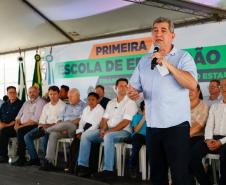 O governador Carlos Massa Ratinho Junior inaugura a Escola de Educação Especial de Nova Laranjeiras, na região Centro-Sul do Paraná.