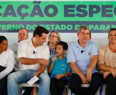 O governador Carlos Massa Ratinho Junior inaugura a Escola de Educação Especial de Nova Laranjeiras, na região Centro-Sul do Paraná.