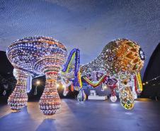 MON - "Extravagâncias" – Exposição de Joana Vasconcelos, artista reconhecida por suas esculturas monumentais e instalações imersivas, descontextualiza objetos do cotidiano e atualiza o conceito de artes e ofícios para o século XXI, estabelecendo um diálogo entre a esfera privada e o espaço público, a herança popular e a alta cultura. No Olho, rampa, torre e espaço Araucária.