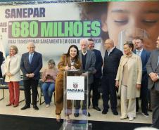 O governador em exercício Darci Piana e o presidente da Sanepar, Wilson Bley, anunciam nesta terça-feira (02) um pacote de investimento em saneamento rural e urbano e distribuição de água, além da conclusão de obras emblemáticas do setor.