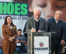 O governador em exercício Darci Piana e o presidente da Sanepar, Wilson Bley, anunciam nesta terça-feira (02) um pacote de investimento em saneamento rural e urbano e distribuição de água, além da conclusão de obras emblemáticas do setor.