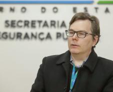 Entrevista coletiva na Secretaria Estadual de Segurança Pública (Sesp). Com a palavra o secretário estadual da Segurança Pública, Hudson Teixeira.