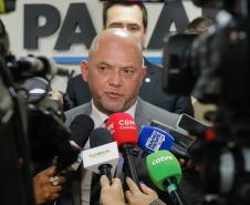 Entrevista coletiva na Secretaria Estadual de Segurança Pública (Sesp). Com a palavra o secretário estadual da Segurança Pública, Hudson Teixeira.