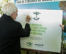 Curitiba, 24 de junho de 2025 - O governador em exercício Darci Piana plantou, no Dia Nacional da Araucária, nos jardins do Palácio Iguaçu, uma muda clonada de uma Araucaria angustifolia com cerca de 700 anos. Foto: Roberto Dziura Jr/AEN