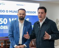 O governador Carlos Massa Ratinho Junior e o Secretario da Educacao, Roni Miranda anunciam nesta segunda-feira (4) o Lançamento da segunda edicao do Programa Ganhando o Mundo Professor
