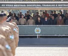 São José dos Pinhais, 11 de agosto de 2025 - A primeira dama do Paraná, Luciana Saito Massa, participa da formatura de Sargentos na Academia do Guatupê.