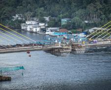 Com trecho estaiado quase pronto e 160 vigas lançadas, Ponte de Guaratuba atinge 91% de execução