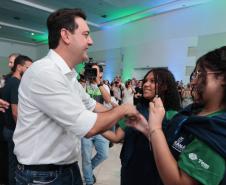 O governador Carlos Massa Ratinho Junior e o secretário de Educação, Roni Miranda, anunciam nesta quinta-feira (5) no Seminário de Diretores da rede estadual novos investimentos do programa Escola Mais Bonita, em Foz do Iguaçu.
