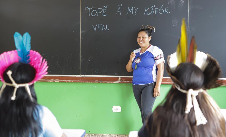 Manoel Ribas, 02 de fevereiro do 2023 - O governador Carlos Massa Ratinho Junior entregou na manhã desta quinta-feira as obras de ampliação no Colégio Estadual Indígena Cacique Gregório Kaekchot, na terra indigina Ivaí.
