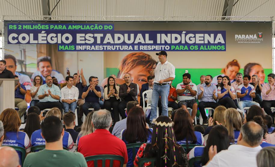 Manoel Ribas, 02 de fevereiro do 2023 - O governador Carlos Massa Ratinho Junior entregou na manhã desta quinta-feira as obras de ampliação no Colégio Estadual Indígena Cacique Gregório Kaekchot, na terra indigina Ivaí.