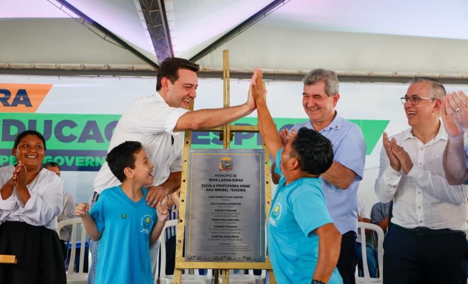 O governador Carlos Massa Ratinho Junior inaugura a Escola de Educação Especial de Nova Laranjeiras, na região Centro-Sul do Paraná.