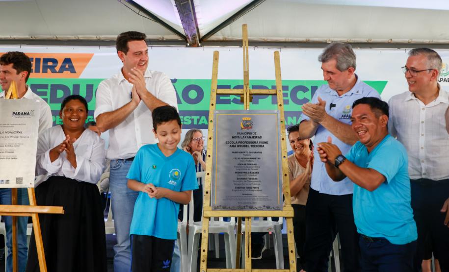 O governador Carlos Massa Ratinho Junior inaugura a Escola de Educação Especial de Nova Laranjeiras, na região Centro-Sul do Paraná.