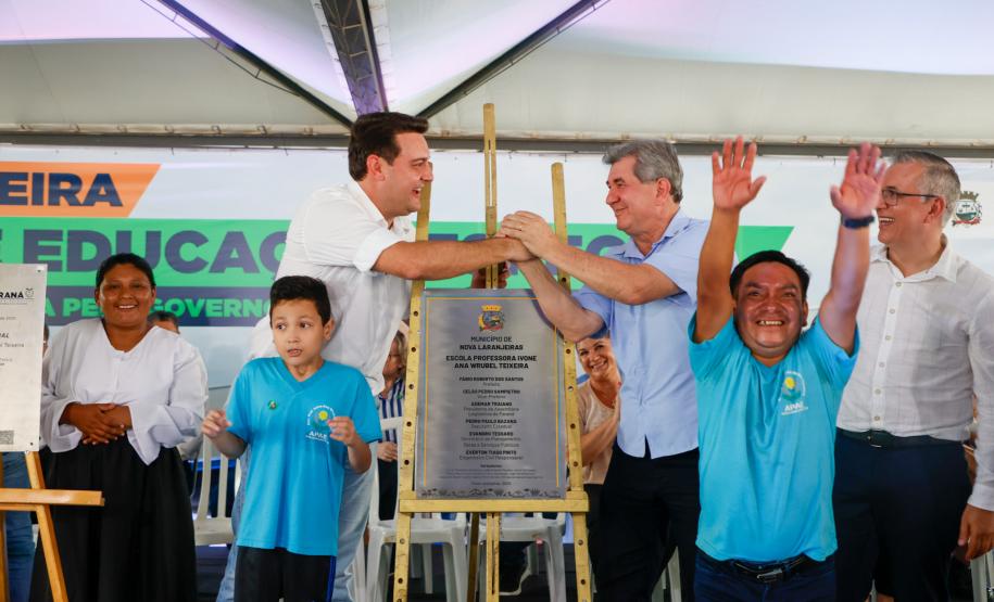 O governador Carlos Massa Ratinho Junior inaugura a Escola de Educação Especial de Nova Laranjeiras, na região Centro-Sul do Paraná.