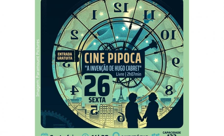 Biblioteca Pública do Paraná (BPP) - Cine Pipoca – Evento realizado uma vez por mês pela Seção Infantil da Biblioteca. O filme selecionado para julho é “A Invenção de Hugo Cabret” (2011), dirigido por Martin Scorsese, que será exibido nesta sexta-feira, dia 26