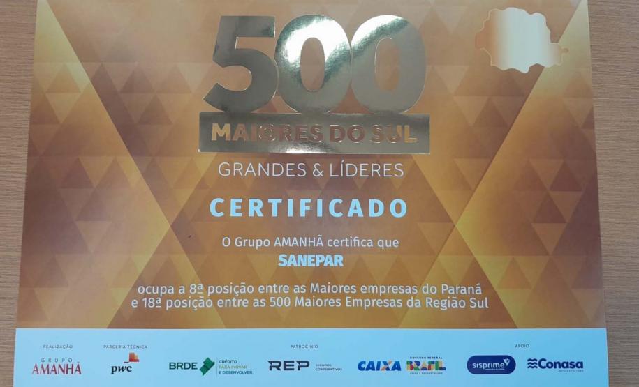 Sanepar é campeã no Setor de Serviços Públicos no Paraná no ranking da Revista Amanhã