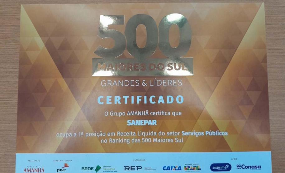 Sanepar é campeã no Setor de Serviços Públicos no Paraná no ranking da Revista Amanhã