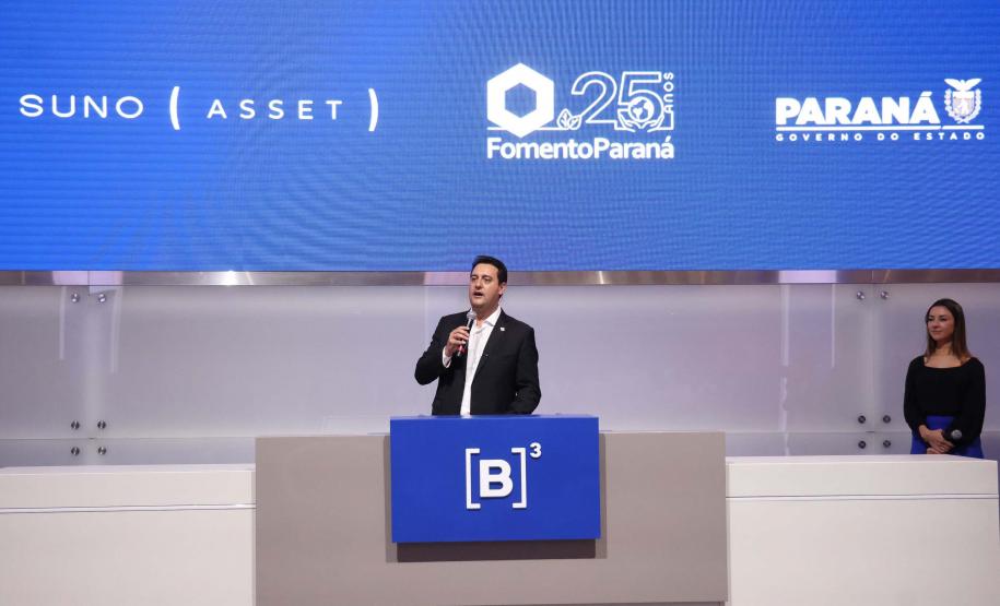O governador Carlos Massa Ratinho Junior lançou nesta quinta-feira (3) na B3, em São Paulo, um projeto inédito no Brasil para o financiamento do agronegócio. Foto: Jonathan Campos/AEN