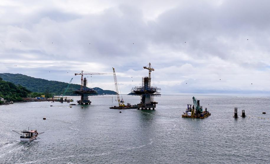 Obras da Ponte de Guaratuba chegam a 65% com destaque para avanço do trecho estaiado