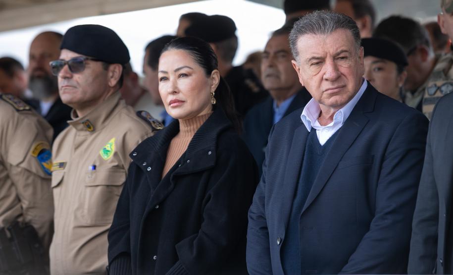 São José dos Pinhais, 11 de agosto de 2025 - A primeira dama do Paraná, Luciana Saito Massa, participa da formatura de Sargentos na Academia do Guatupê.