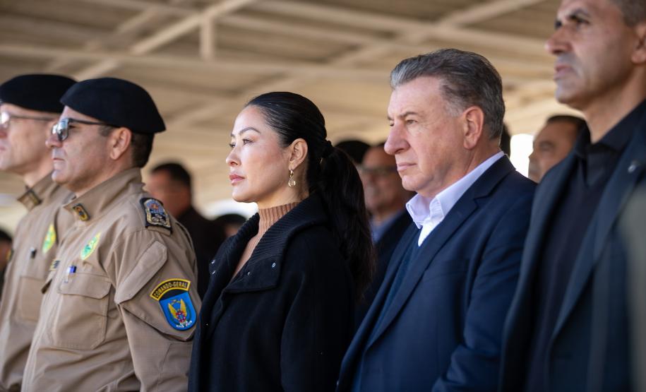 São José dos Pinhais, 11 de agosto de 2025 - A primeira dama do Paraná, Luciana Saito Massa, participa da formatura de Sargentos na Academia do Guatupê.